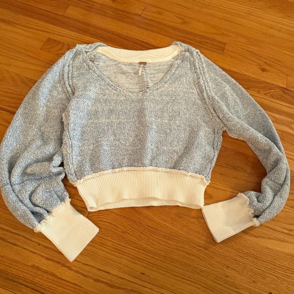 Free People Found My Friend Pullover Sweater Small Blue Cotton Knit OB1125680